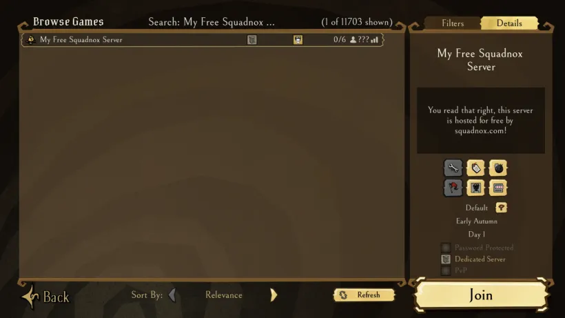 Der Don't Starve Together Join-Dialog