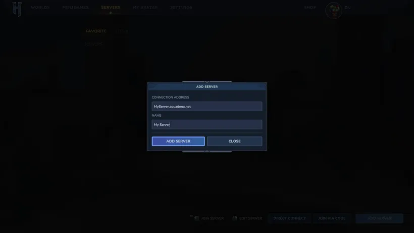 Hytale "ADD SERVER" dialog