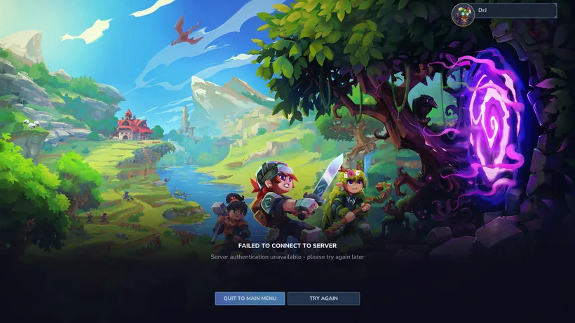 FAILED TO CONNECT TO SERVER. Server authentication unavailable - please try again later.