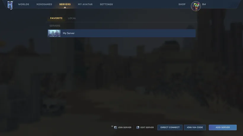 Hytale server selection