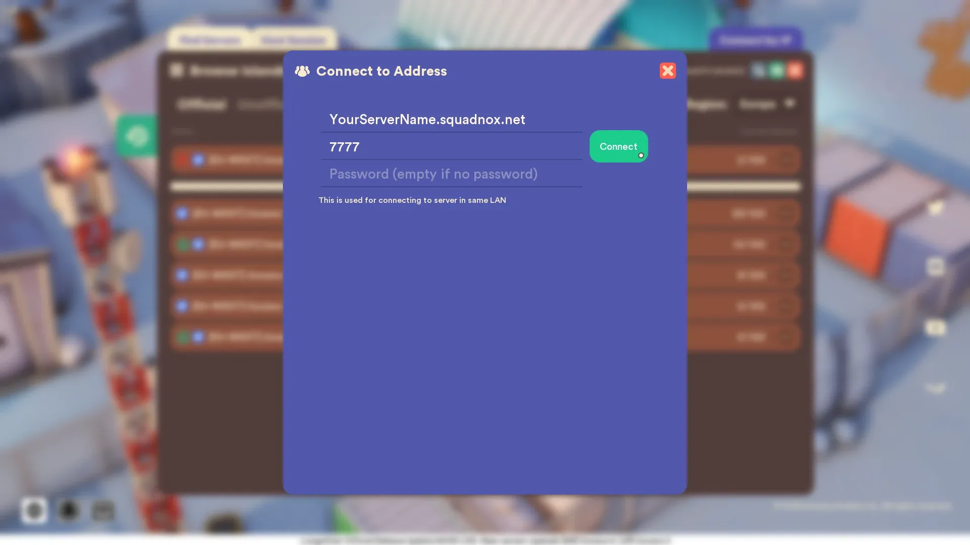 Longvinter connect to address dialog