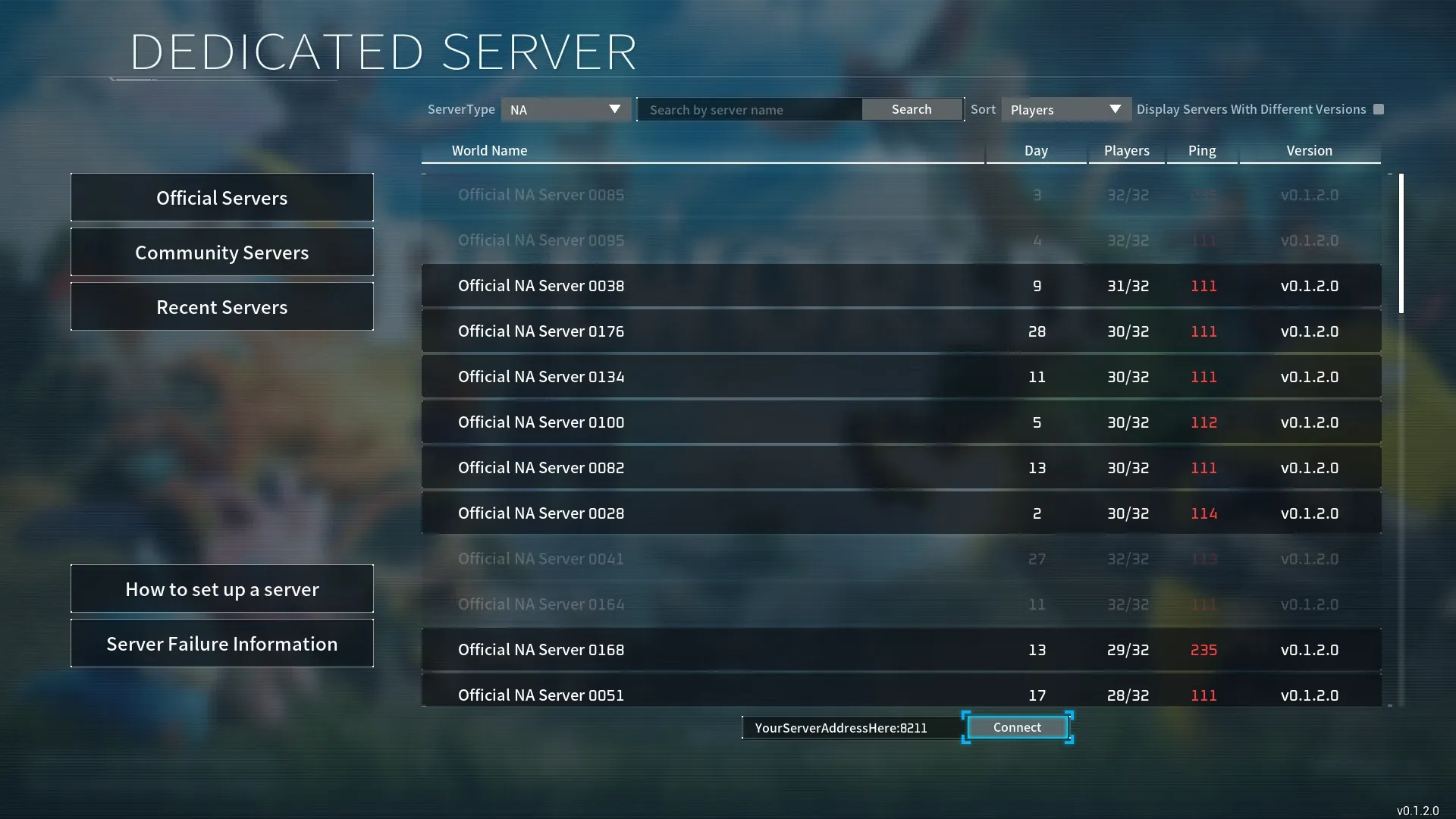 The Palworld (Steam) multiplayer menu