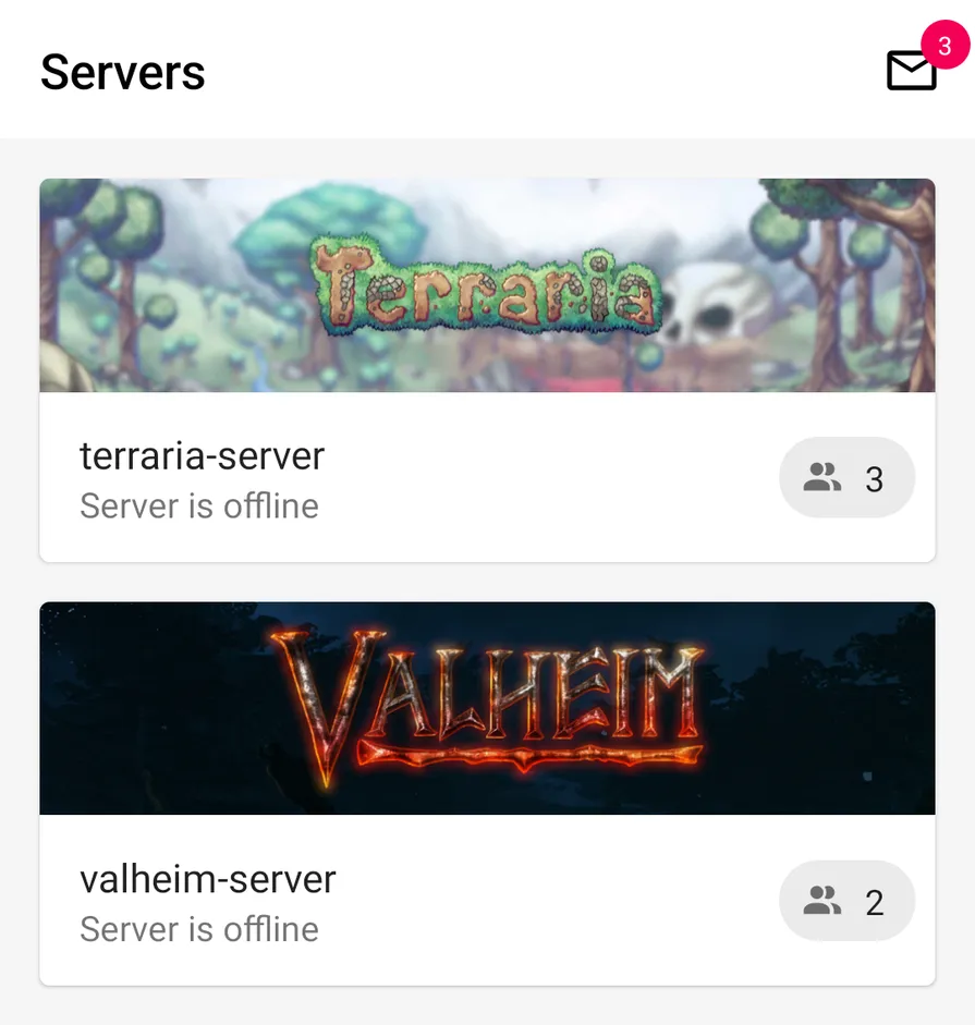 A list of the users servers