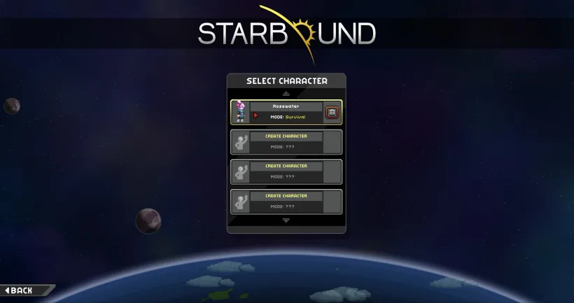 Die Starbound Charakter-Auswahl