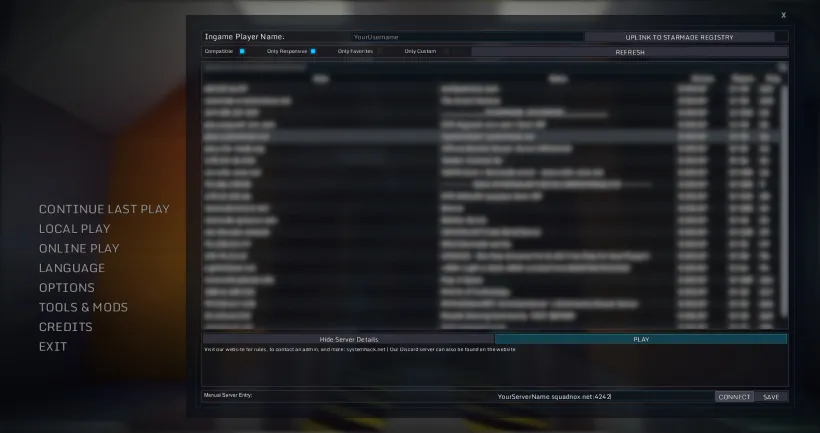 Das StarMade Mehrspielermodus-Menü