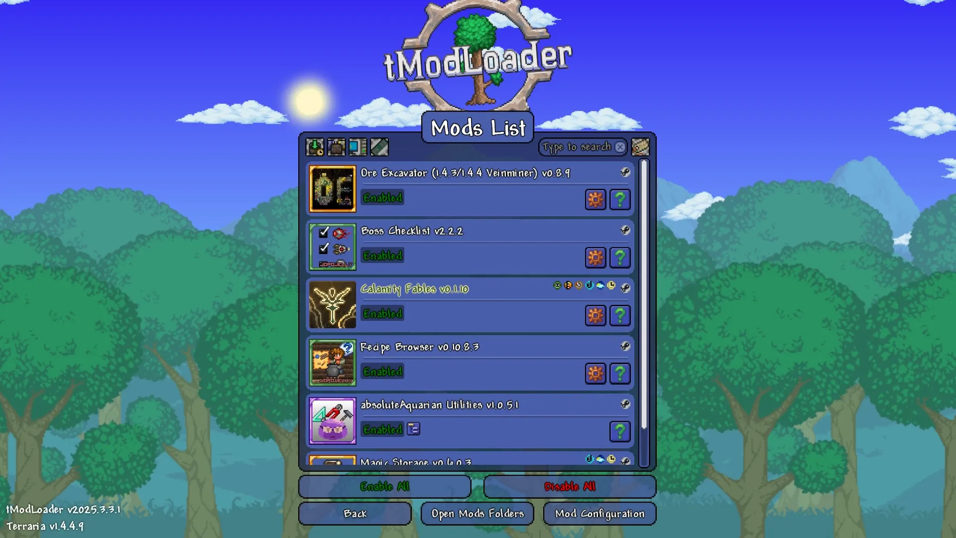 tModLoader Screen for mod management