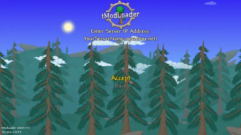 The tModLoader server join dialog