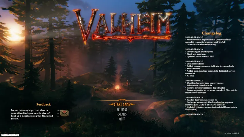 The Valheim main menu