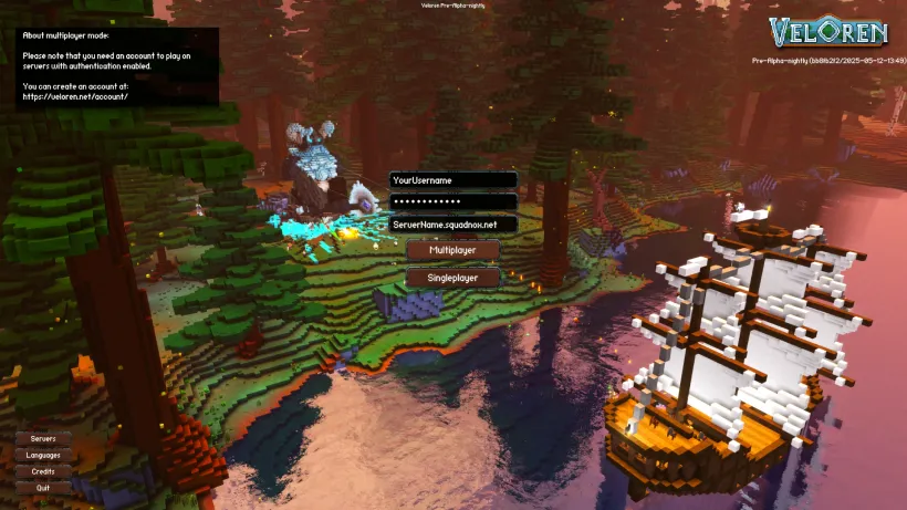 Veloren server connection form