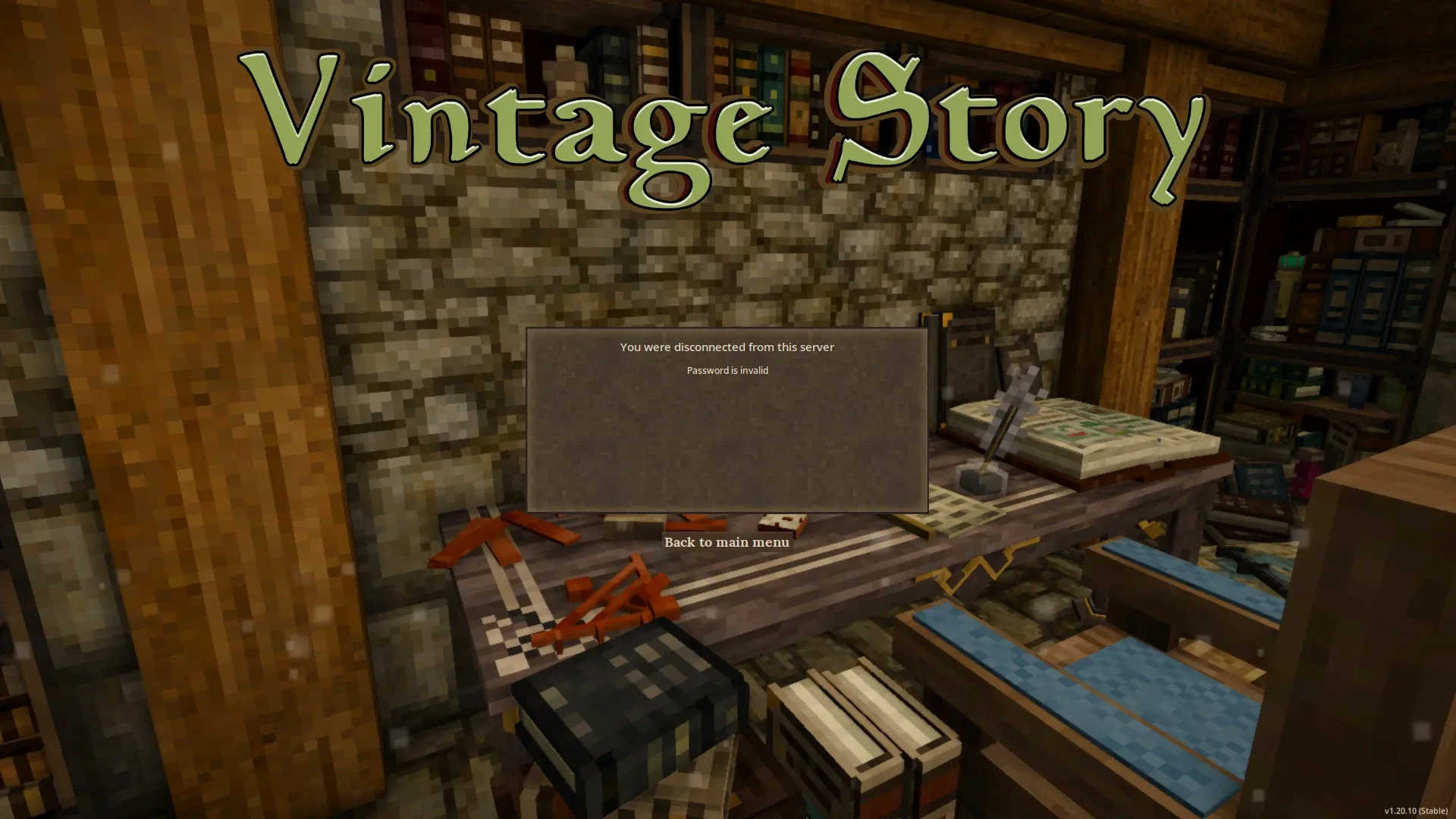 Vintage Story Ungültiges Passwort Dialog