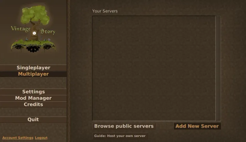 The Vintage Story multiplayer window