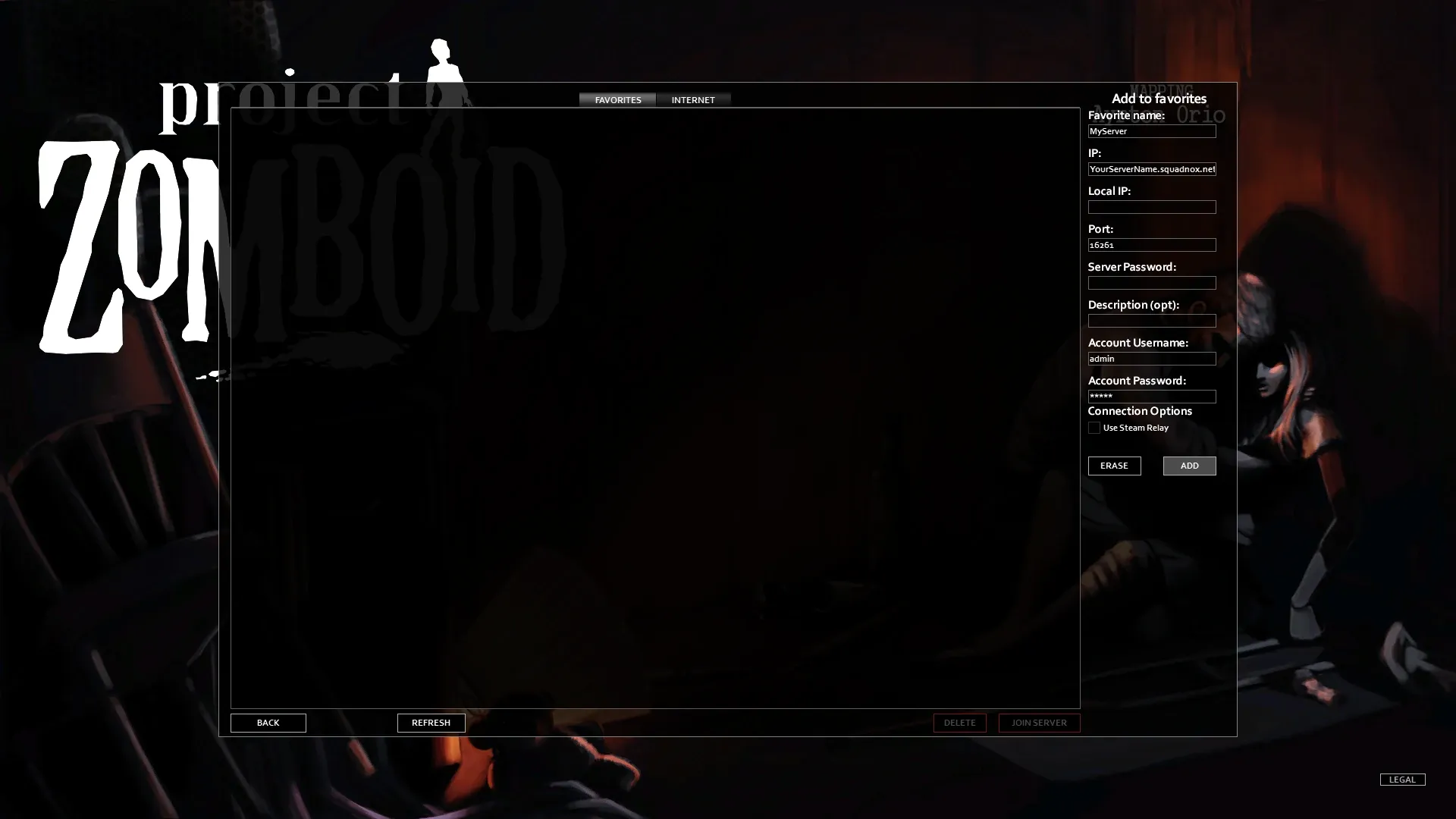 Project Zomboid Mehrspieler-Menü