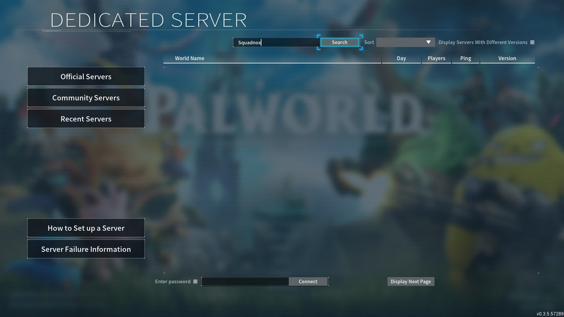 The Palworld (Xbox & Game Pass) multiplayer menu