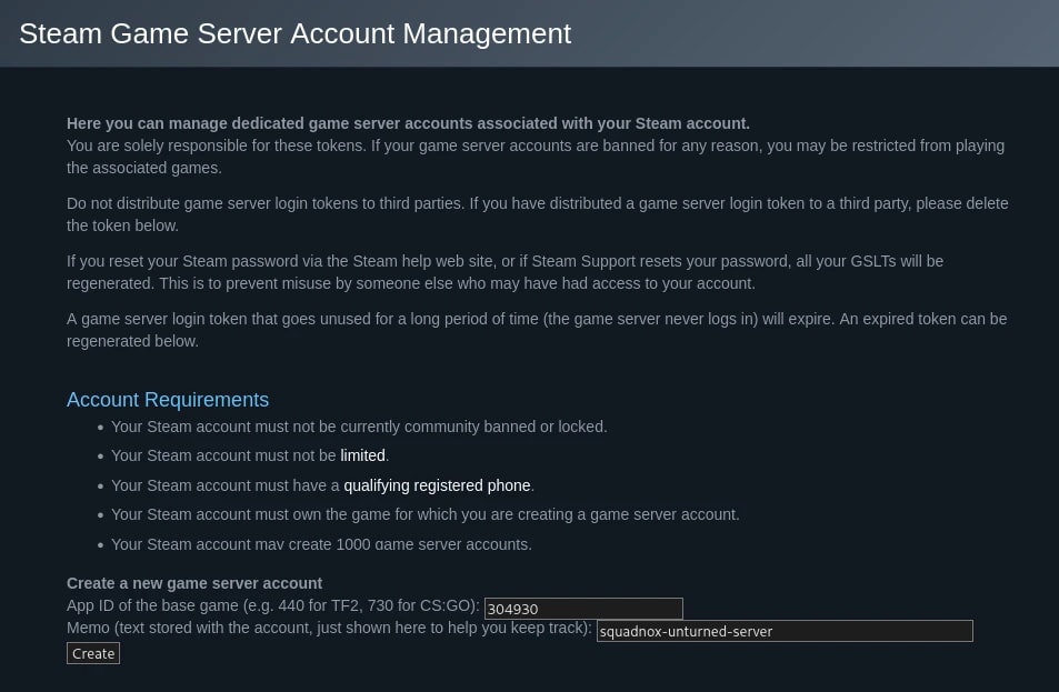 Steam Game Server Account Management