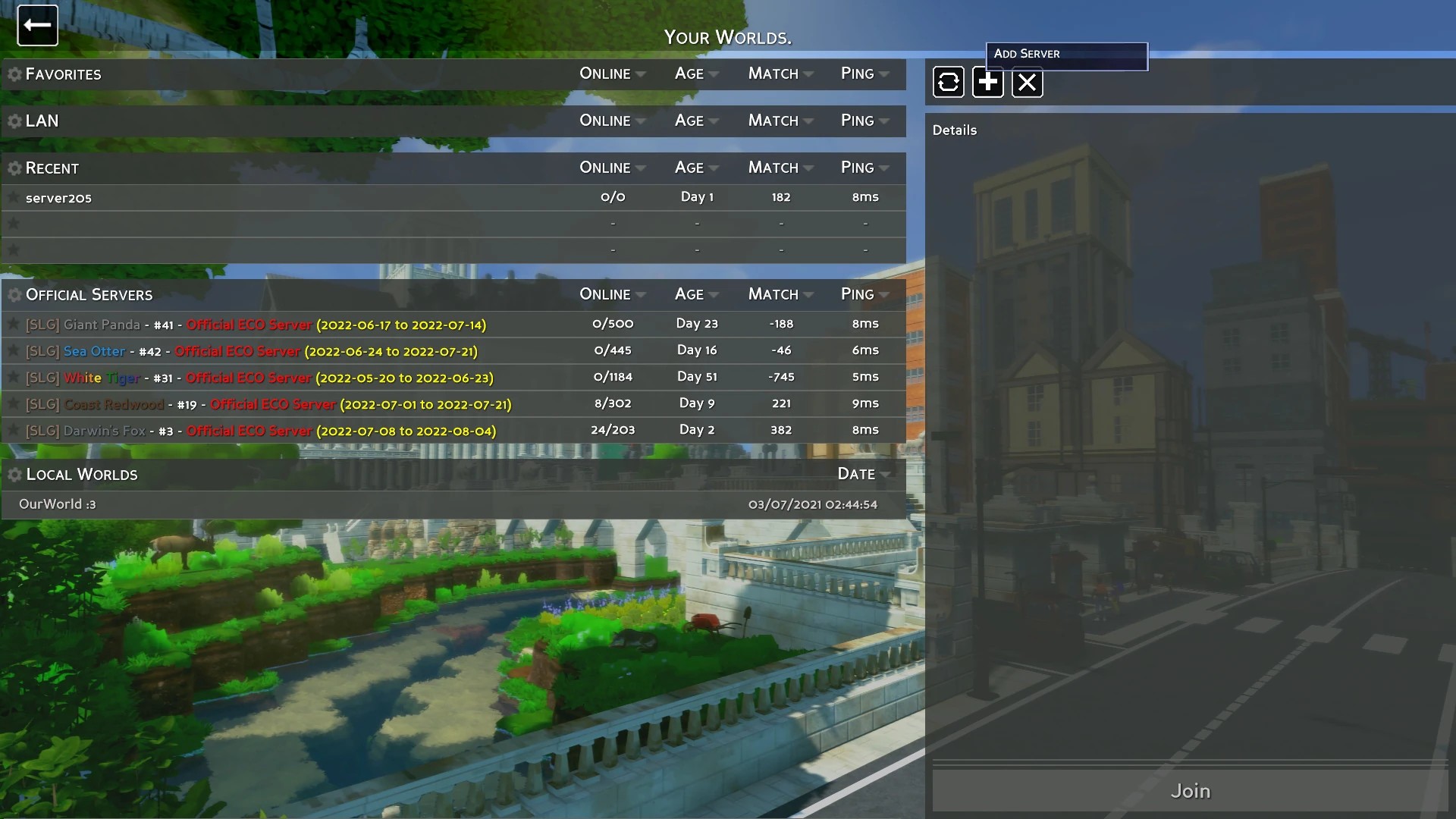 The Eco multiplayer menu