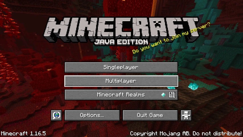 The Minecraft main menu