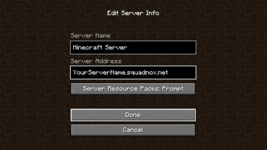 The Minecraft server info dialog