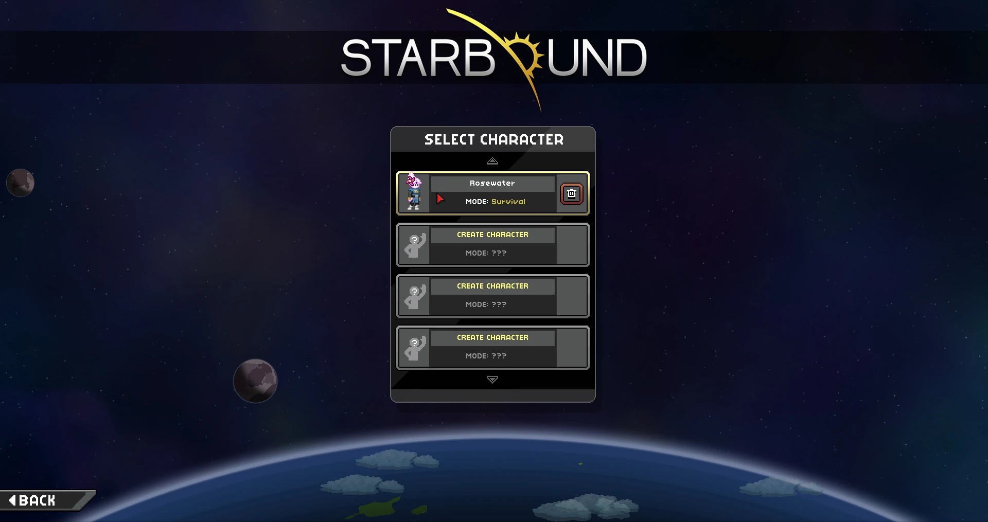 Die Starbound Charakter-Auswahl