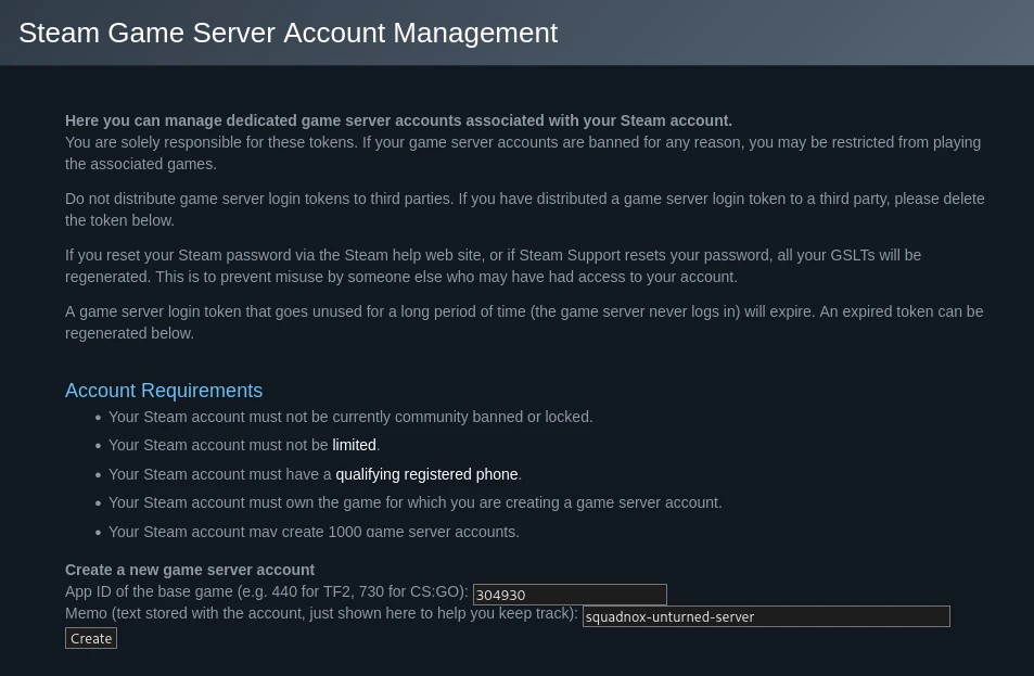 Steam Game Server Account Management