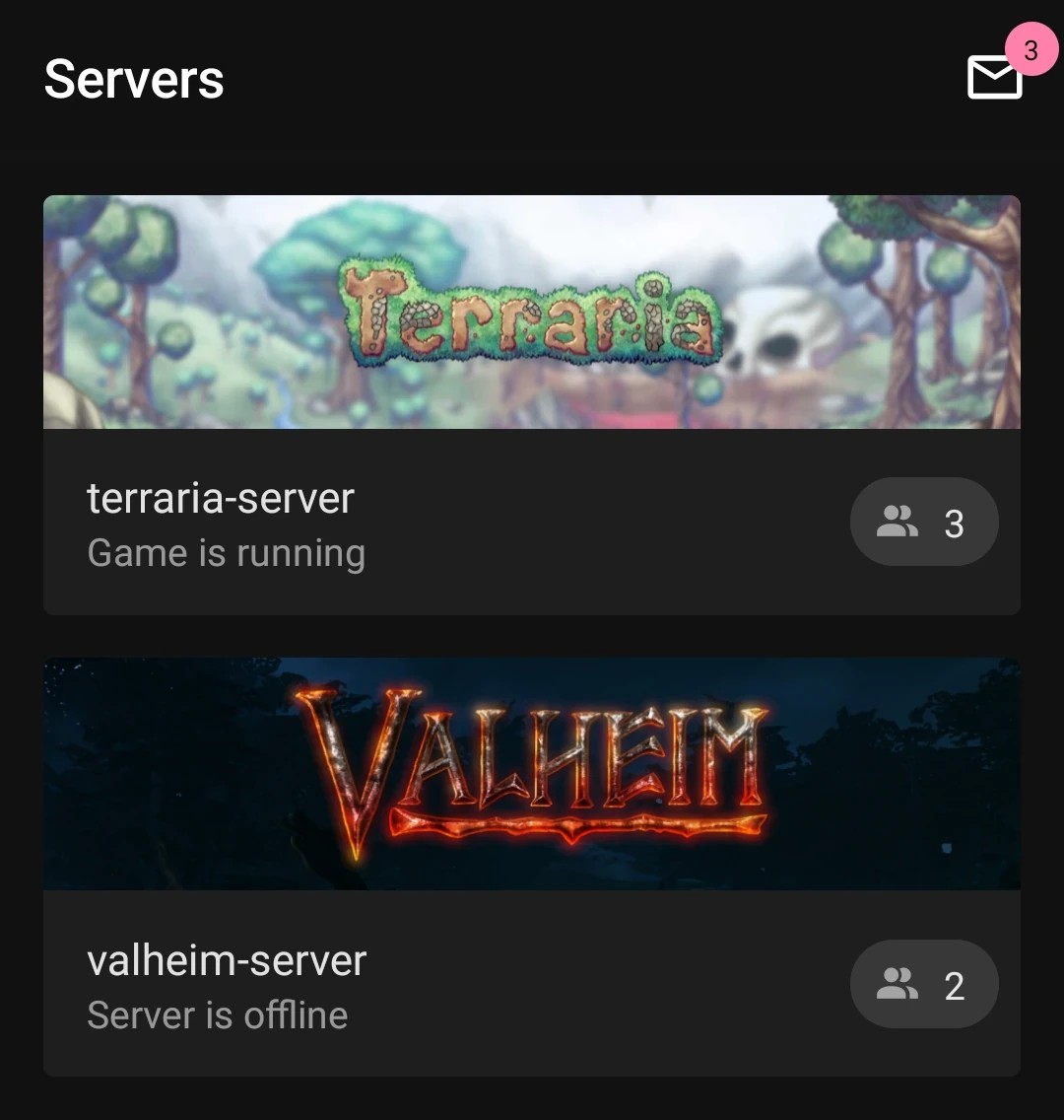 A list of the users servers